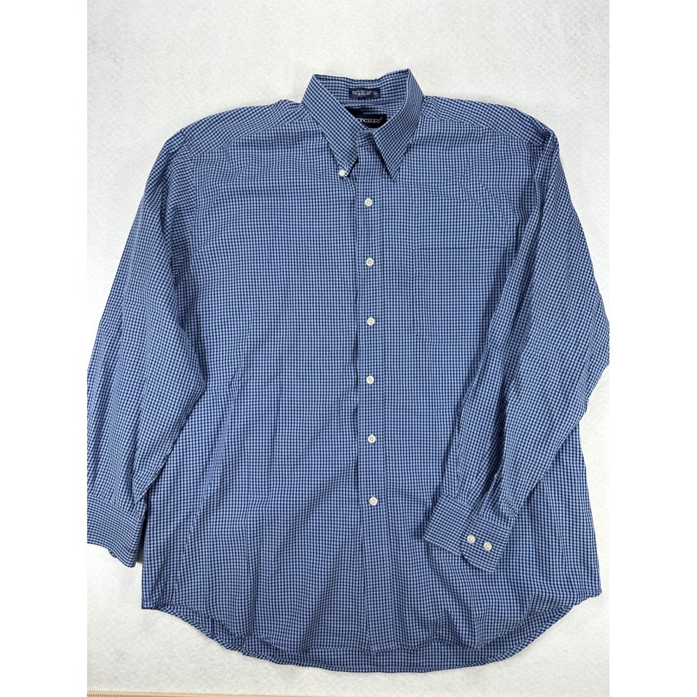 Britches Mens XL Gingham Button Down Shirt Blue Black Check Long Sleeve Cotton